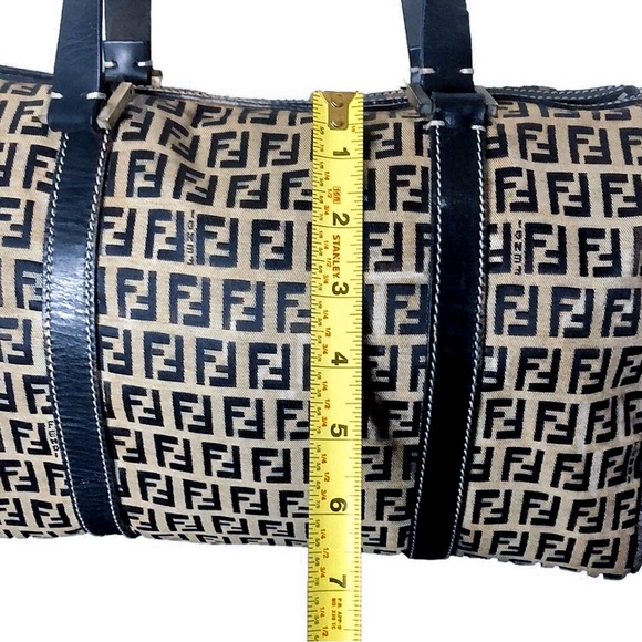 FENDI Zucca Navy Blue Leather Grey Canvas Boston Carry-On Bag Speedy 30 EUC - Picture 14 of 17
